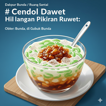 Segelas minuman cendol dawet berwarna hijau segar dengan kuah santan putih gurih, dan gula merah terbayang manisnya. 